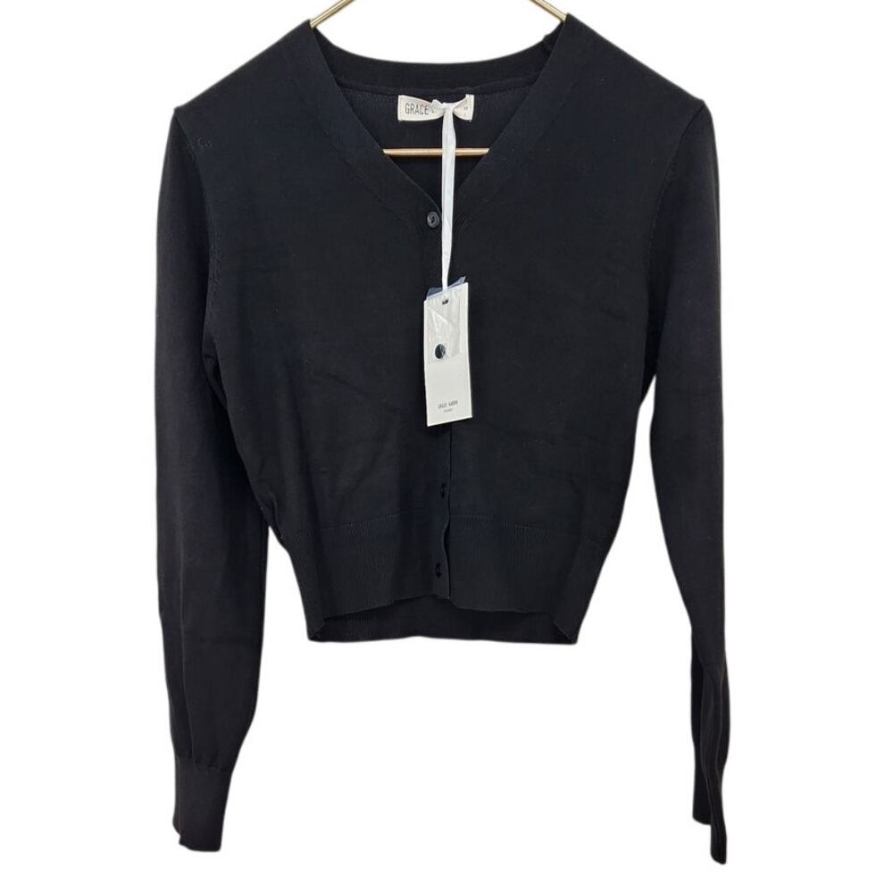 New NWT Grace Karin Classic Black Thin Cardigan Sweater Size Small